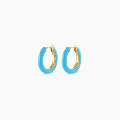 Customized Logo Chunky 18K Gold Plated Hoop Turquoise Enamel Color 925 Sterling Silver Huggies Earrings
