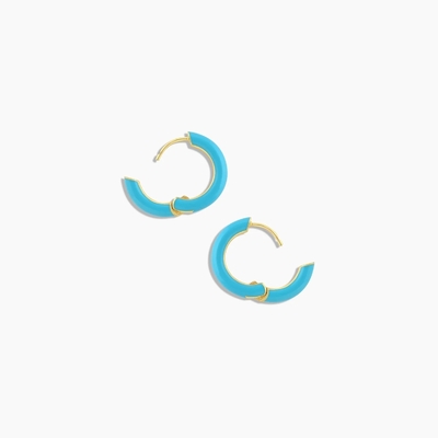 Customized Logo Chunky 18K Gold Plated Hoop Turquoise Enamel Color 925 Sterling Silver Huggies Earrings