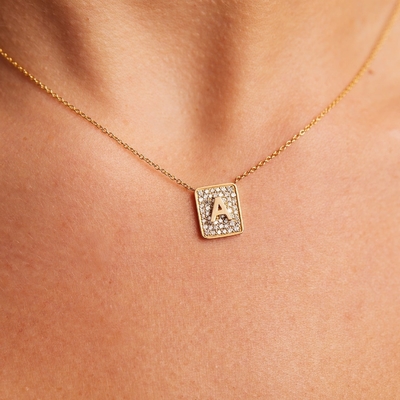 Make Her Day With 14K Gold Square Initial Gemstone Necklaces For Women Valentine Gift