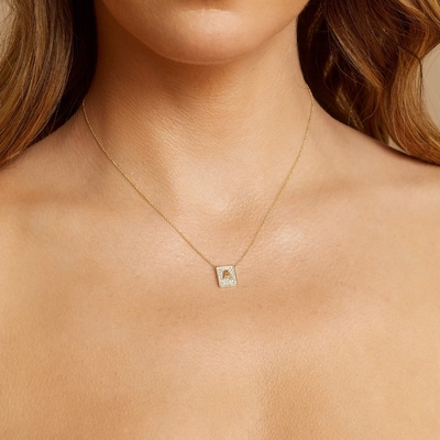 Make Her Day With 14K Gold Square Initial Gemstone Necklaces For Women Valentine Gift
