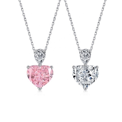 S925 Sterling Silver Necklace for Women Pink Heart White Drop Pear CZ Pendant Collarbone Chain