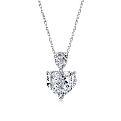 S925 Sterling Silver Necklace for Women Pink Heart White Drop Pear CZ Pendant Collarbone Chain