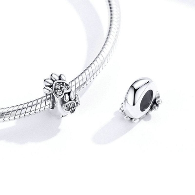 White Cubic Zircon Footprint Shape Beads Charm For Women 925 Sterling Silver Bracelet Charms