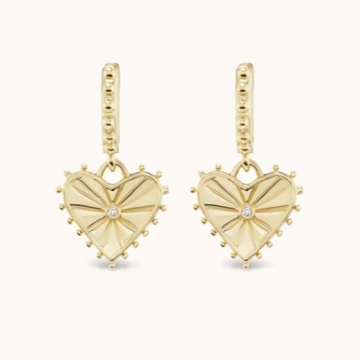 14K Gold Plated Dangle Drop Heart Huggies Earrings For Women Are 925 Sterling Silver