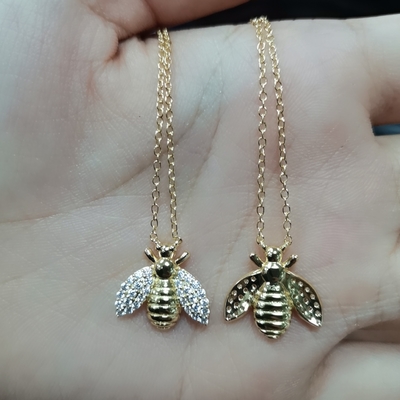 Fashion 18K Gold Plated Bee Pendant Necklace Handmade By 925 Sterling Silver Jewelry