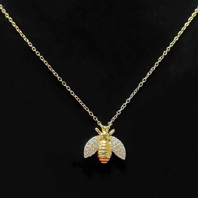 Fashion 18K Gold Plated Bee Pendant Necklace Handmade By 925 Sterling Silver Jewelry