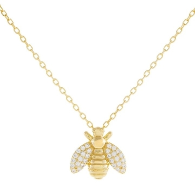 Fashion 18K Gold Plated Bee Pendant Necklace Handmade By 925 Sterling Silver Jewelry