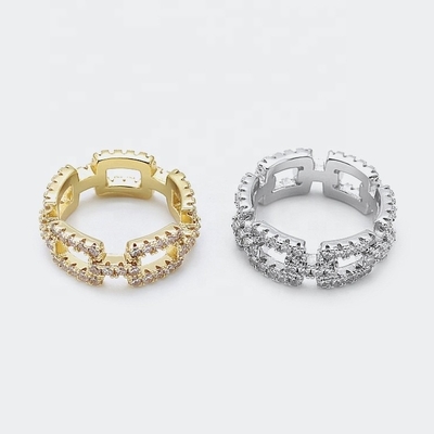 Customized Chain Rings Clear CZ Real Sterling Silver 925 Jewellery for Women and Men