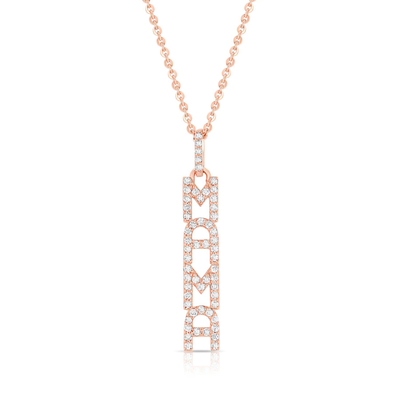 Elegant 925 Sterling Silver 14K Gold MAMA Floating Long Pendant Necklace