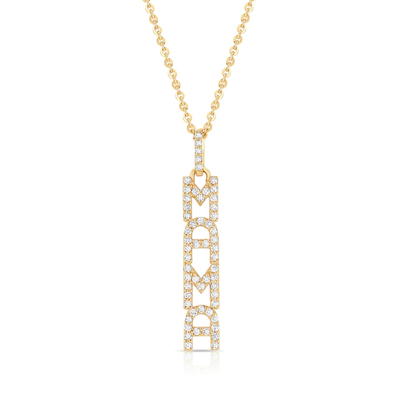 Elegant 925 Sterling Silver 14K Gold MAMA Floating Long Pendant Necklace
