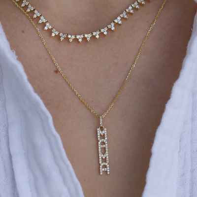 Elegant 925 Sterling Silver 14K Gold MAMA Floating Long Pendant Necklace