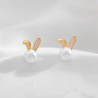 Easter Rabbit Pearl Earrings Dainty Zircon Studs Bunny Carrot Cute Jewelry Gifts