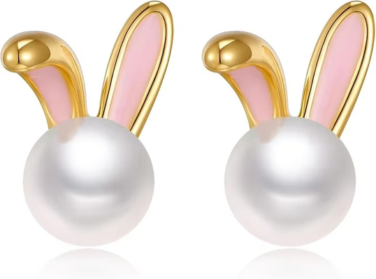 Easter Rabbit Pearl Earrings Dainty Zircon Studs Bunny Carrot Cute Jewelry Gifts