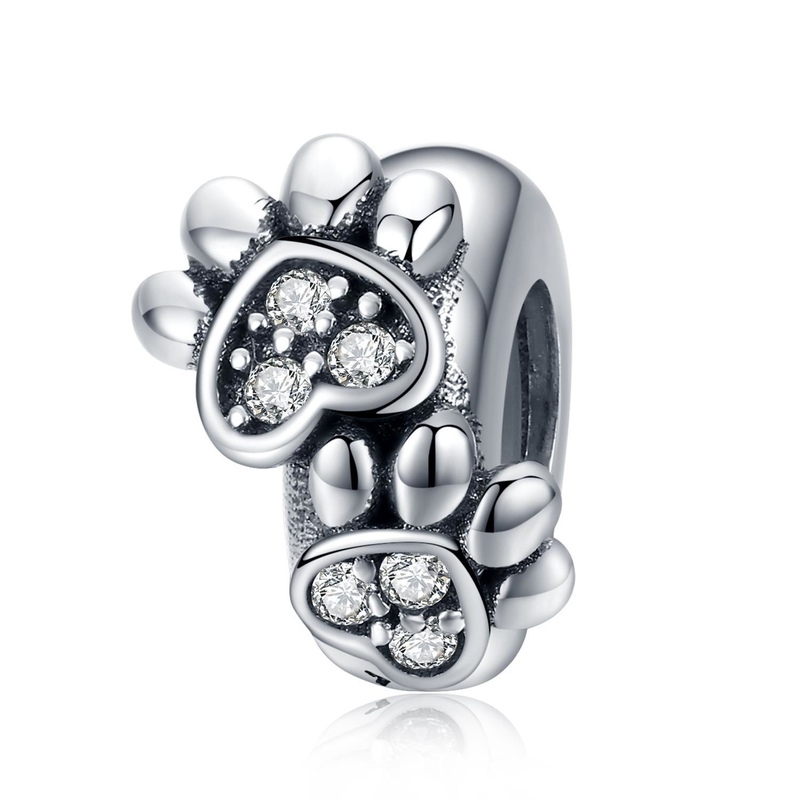 White Cubic Zircon Footprint Shape Beads Charm For Women 925 Sterling Silver Bracelet Charms