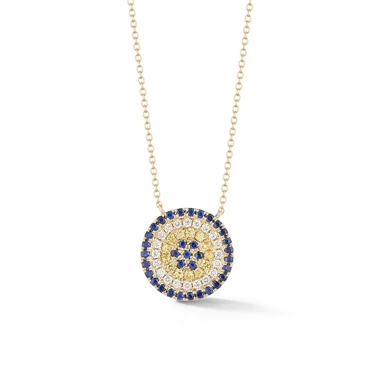 Blue and White CZ Necklace Circle Shaped 925 Sterling Silver for Girls' Stunning Look