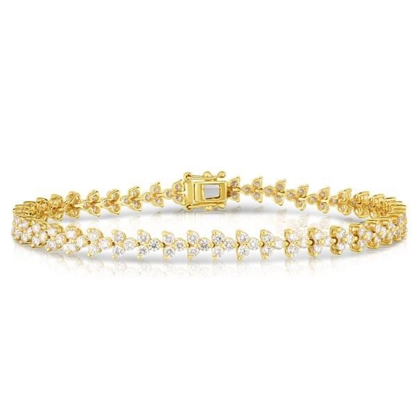 Designer 18K Gold 925 Sterling Silver Flower Charm Women Tennis Bracelet with ZIRCON