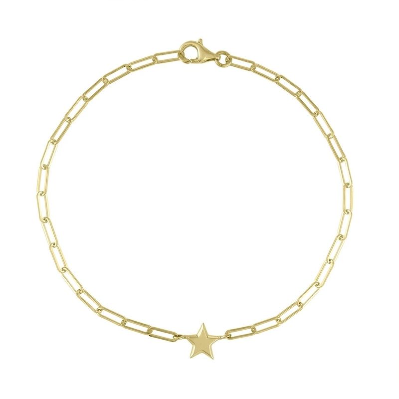 925 Sterling Silver Tiny Star Charm Bracelet with 18K Gold Plating and 12mm Star Charm