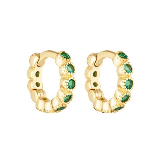 18K Gold Plated Baby Emerald CZ Huggie Earrings For Girls Everyday Jewelry