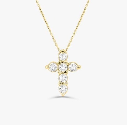 Druzy Stone Diamond Cross Necklace Round Brilliant Cut 925 Silver Cross Pendant