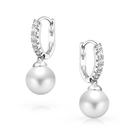 10MM Pearl Cubic Zirconia Dangle Earrings OEM CZ Dangle Drop Earrings
