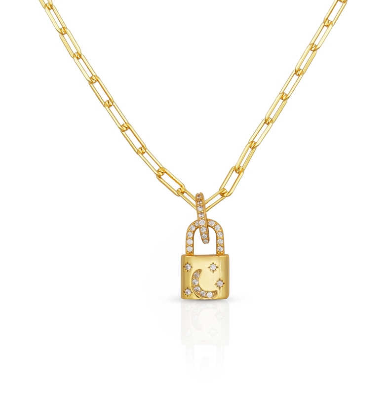18K Gold Locket Pendant Pave White CZ Link Chain Necklace For Engagement