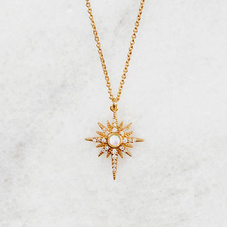 Opal Gold Plated Starburst Pendant Necklace 925 Starburst Necklace Silver