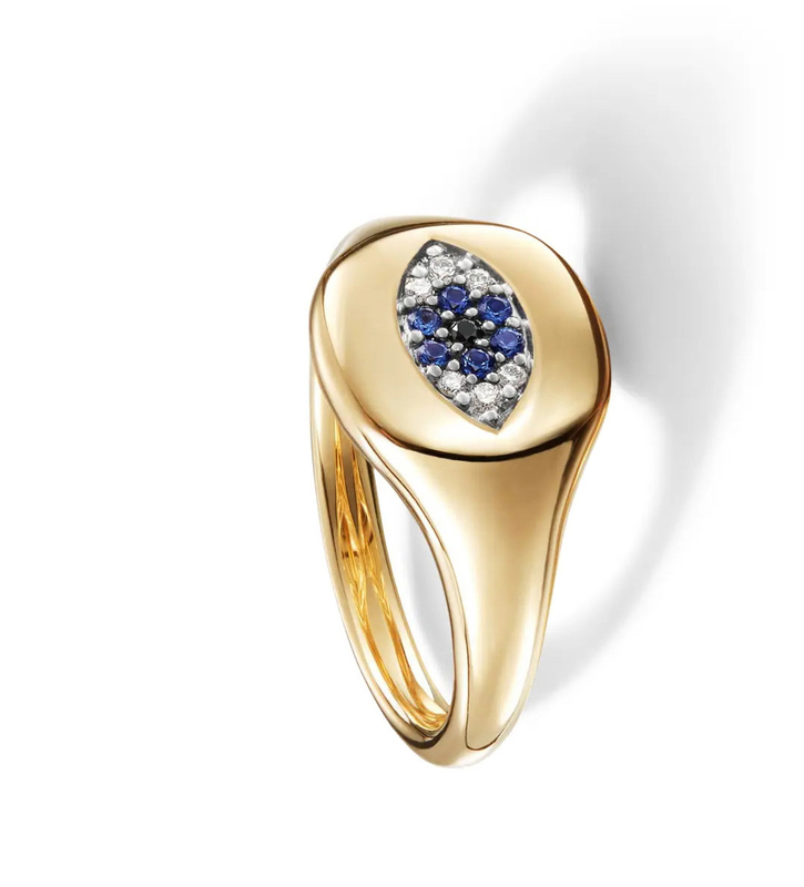 أدوات جمع الكابلات البرازيلية Evil Eye Mini Pinky Ring 18K Gold White CZ 925 فضة