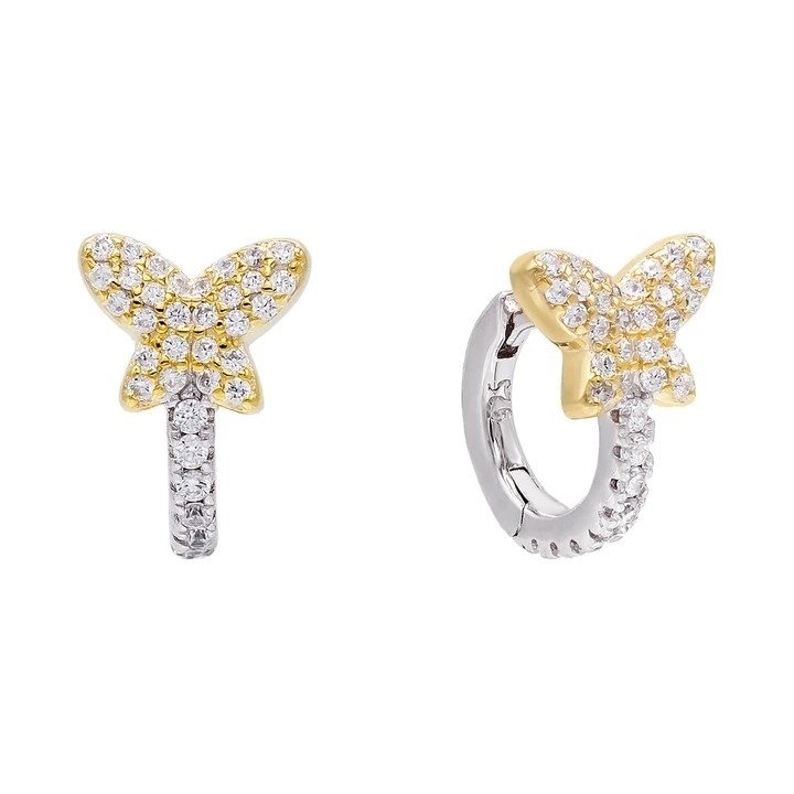 Mini Summer Butterfly White CZ Huggies 925 Sterling Silver Earrings