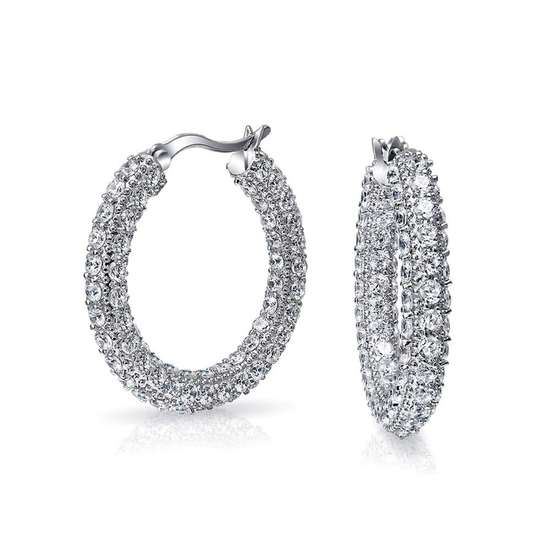925 Sterling Silver Bridal Pave White CZ Hoop Earrings for Fashion-forward Brides