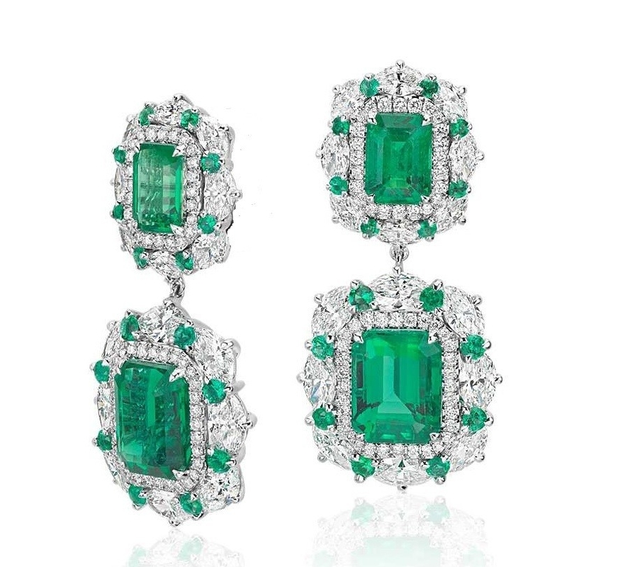 925 Sterling Silver Dubai Engagement Women's Earrings with Brazilian Emerald Gemstone