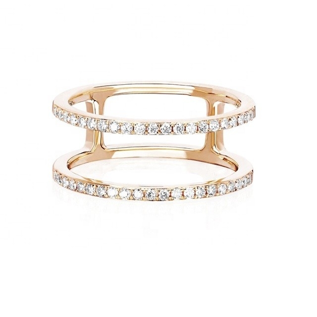 White CZ Double Row Stackable Rings Gold 18K Plated Real 925 Sterling Silver Crystal Cubic Zircon Jewelry