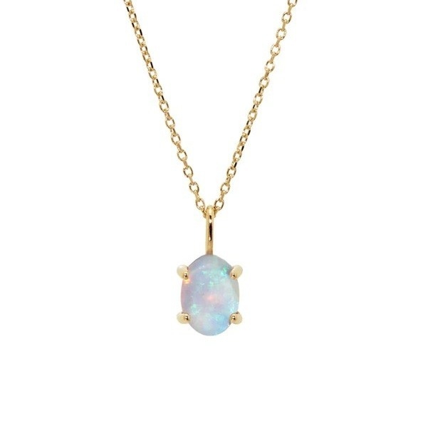 Handmade 18K Gold Plated Pendant Prong Setting Opal Stone 925 Silver Necklace