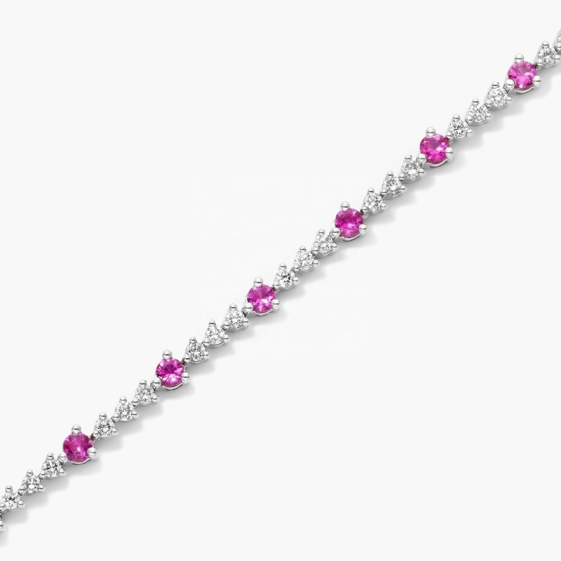 3MM White Zircon Ruby Tennis Bracelet Round Cut Sterling Silver Tennis Bracelet