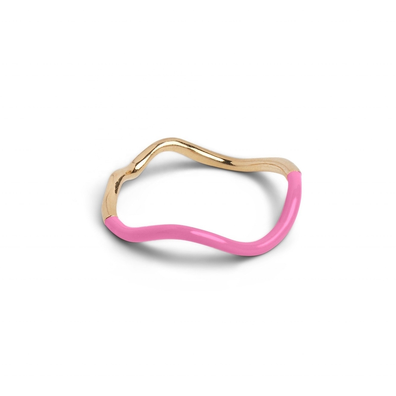 925 Sterling Silver 18k Gold Pink Enamel Band Rings For Women Girls