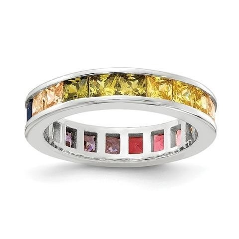 Colorful Cubic Zircon Eternity Wedding Ring Band for Women 925 Silver ECO-Friendly