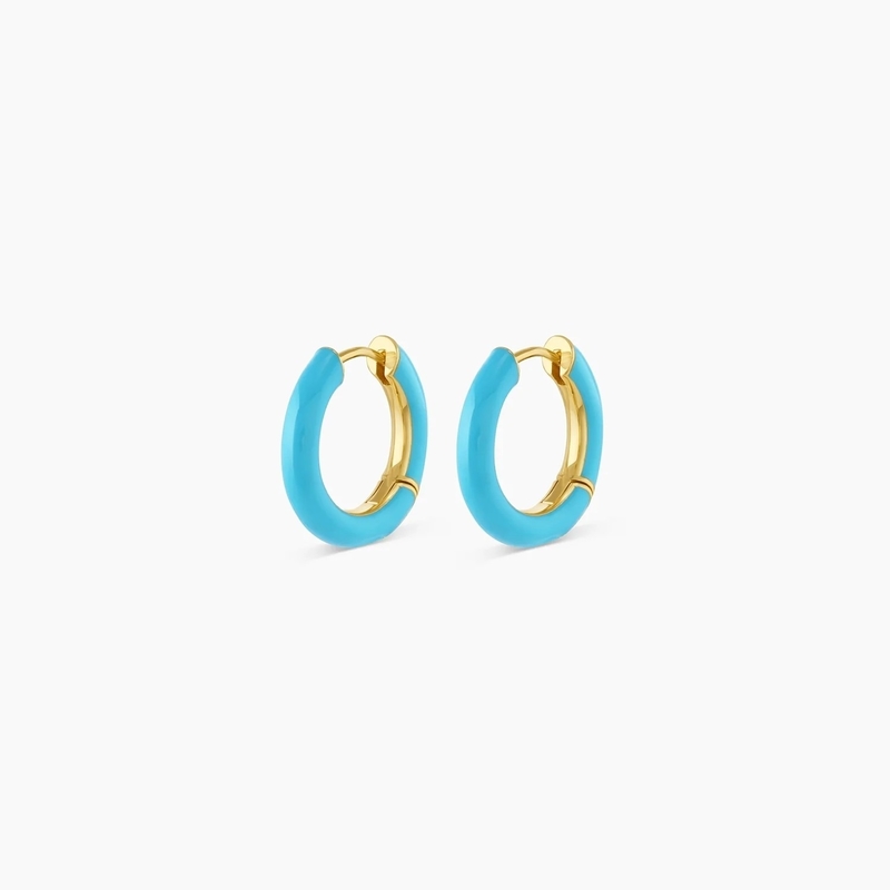 Customized Logo Chunky 18K Gold Plated Hoop Turquoise Enamel Color 925 Sterling Silver Huggies Earrings