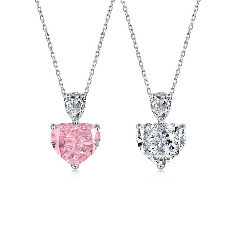 S925 Sterling Silver Necklace for Women Pink Heart White Drop Pear CZ Pendant Collarbone Chain