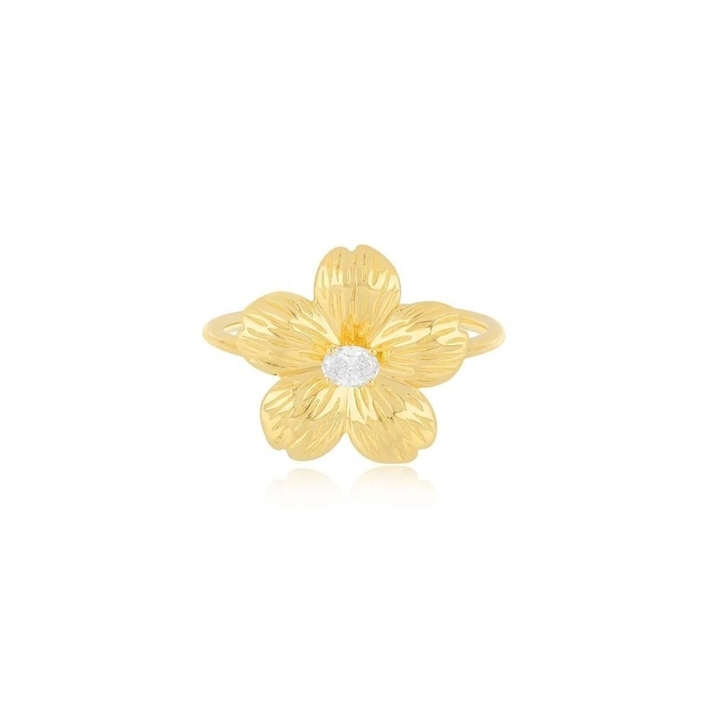Forever Flower 18K Gold Plated Oval CZ Women's Ring in 925 Sterling Silver Jewelry