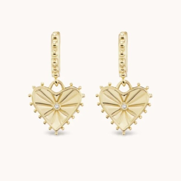 14K Gold Plated Dangle Drop Heart Huggies Earrings For Women Are 925 Sterling Silver