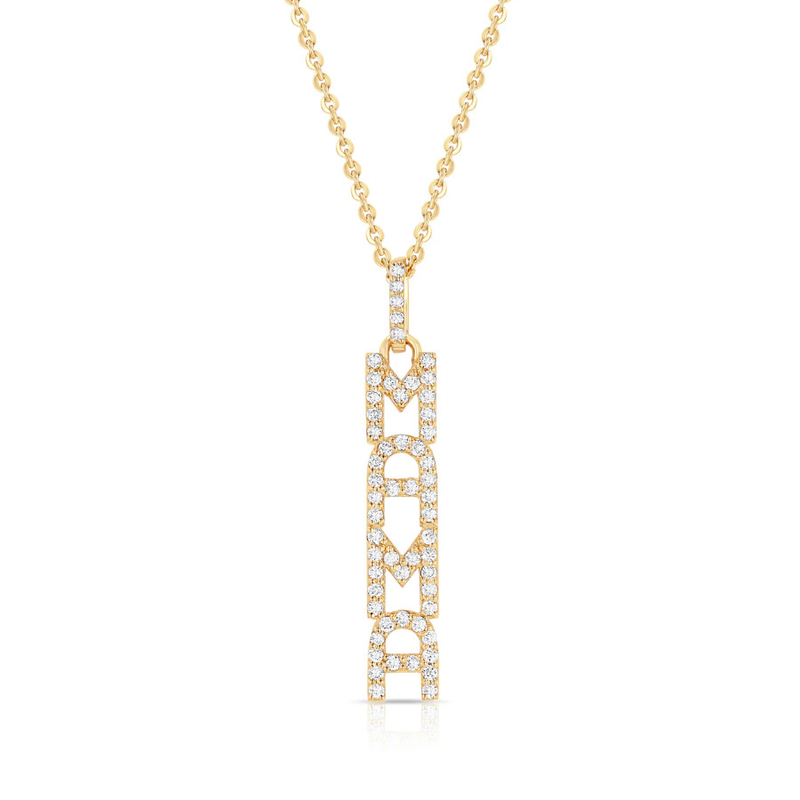 Elegant 925 Sterling Silver 14K Gold MAMA Floating Long Pendant Necklace