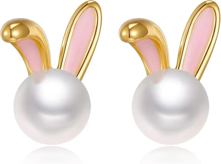 Easter Rabbit Pearl Earrings Dainty Zircon Studs Bunny Carrot Cute Jewelry Gifts