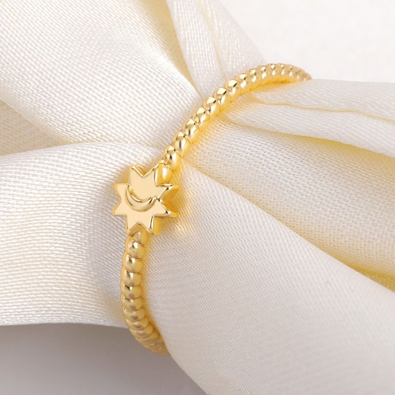 خاتم فضة استرليني عيار 925 على شكل قمر وشمس مطلي بالذهب عيار 18 قيراط مجوهرات للجنسين