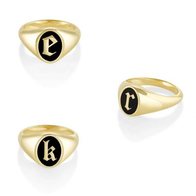 925 Sterling Silver 18K Gold Enamel Initial Signet Ring Third Party Appraisal Certificate