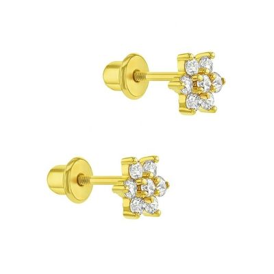 5MM 18k الذهبية المصفوفة بالزهور الأقراط الطفل هدية مثالية للأطفال في 925 فضة استرلينج