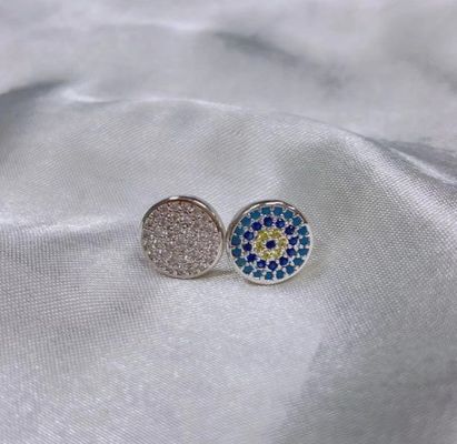 دائرة زيركون 18K المصفوفة بالذهب اليدوية ميكرون باف CZ العين تركيا تصميم ستود الأقراط 925 فضة استرلينج