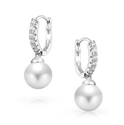 10MM Pearl Cubic Zirconia Dangle Earrings OEM CZ Dangle Drop Earrings (أقراط من الزركونيا الكوبية اللؤلؤية)