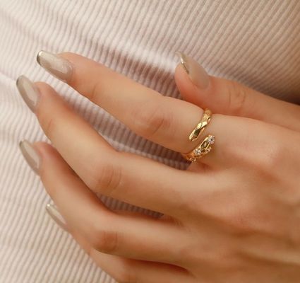 الحجم 4-10 CZ حجر الخاتم 18K الذهب مفتوح الثعبان 925 الفضة البريطانية الحيوانات الخواتم