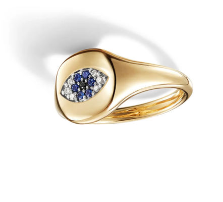 أدوات جمع الكابلات البرازيلية Evil Eye Mini Pinky Ring 18K Gold White CZ 925 فضة