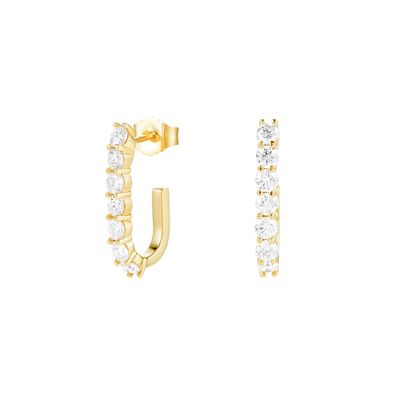 أقراط عصرية من الفضة الإسترلينية عيار 925 بتصميم منحني من الذهب عيار 14 قيراطًا للنساء والفتيات